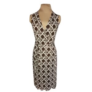 Diane‎ Von Furstenberg JUDE Silk Wrap Dress Brown Ivory Geometric Print Size 6